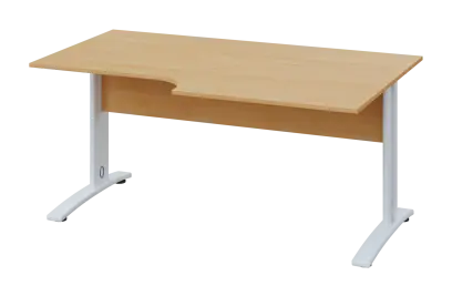 CRK 28 - 184 stůl kancelářský, rohový, pravý, kovová podnož bílá, deska 25 mm, široký 1800 mm, javor